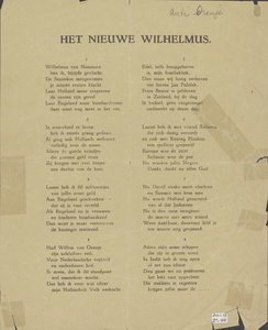 438 Het nieuwe Wilhelmus (8 versen): Wilhelmus van Nassauen, ben ik bijtijds gevlucht 