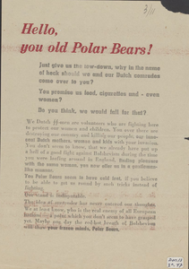 445 Hello, -you old Polar bears.... We, Dutch SS-men, are volunteers....SKORPION-pamflet. Codenr: 625/E21
