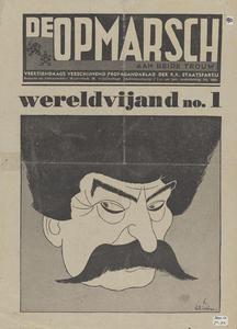 487 Wereldvijand Nr 1-(Tekening van Stalin, met namaak afbeelding van de kop van het propagandablad van de ...