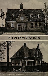 26514 Compilatie van 2 foto's van het koetshuis en de portierswoning van huize De Burgh, Geldropseweg 170a, 1928 - 1931