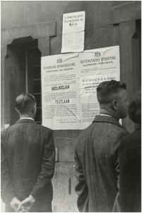 193066 Mobilisatie: het lezen van de buitengewone oproep tot algemene mobilisatie en de openbare kennisgeving van de ...