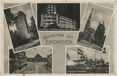 193282 Collage van 5 foto's waarop: 1. Sterrenkundig Observatorium, Dr. Schaepmanlaan 2. Philips Radio- en ...