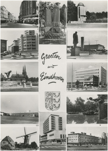 193304 Collage van 12 foto's waarop: 1. Demer 2. fontein 'Panta Rhei' van Hubert van Lith, Kastanjelaan 3. ...
