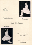180201 Eerste Heilige Communie van de tweeling Monique en Yvonne van Asten: de menukaart van het diner, 15-05-1958