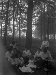 182308 Het picknicken in Coovelsbos met o.a. De Charro, Boogaers en Coovels , 20-06-1914