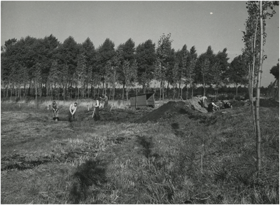 194532 Serie van 3 foto's betreffende werkzaamheden onder de Dienst Uitvoering Werken: Het uitvoeren van ...