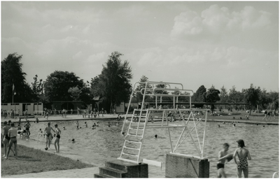 8272 Zwemmen in zwembad De Oase. Op de voorgrond de duikplank, 1955 - 1965