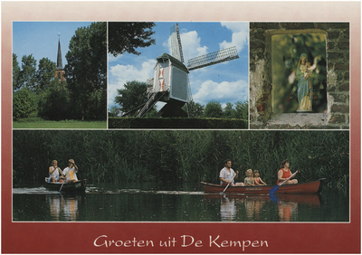 251811 Serie van 8 prentbriefkaarten 'Groeten uit De Kempen'. Collage van 5 foto's, ca. 1995