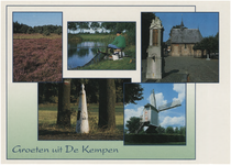 251813 Serie van 8 prentbriefkaarten 'Groeten uit De Kempen'. Collage van 5 foto's, ca. 1995