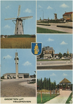 251871 Collage van 5 foto's: 1. Molen De Adriaan, Windmolen 17 2. Jozef Werkman kerk, Burgemeester van Hoofflaan 3. ...
