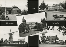 251881 Collage van 5 foto's waarop: 1. Museum Oude Slot 2. Huize Sele 3. Zilster Molen 4. Boerenleenbank 5. St. ...
