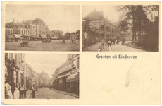 15752 Collage van drie foto's waarop: 1. Markt met ijskar. 2. Emmasingel. 3. Demer, 1900 - 1910