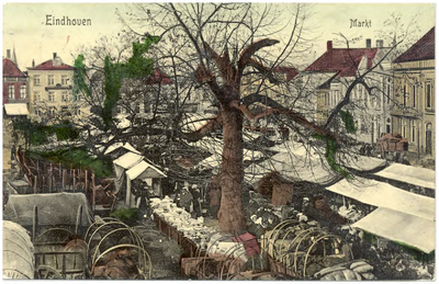 15835 Panorama op de weekmarkt: kramen en karren, 1915