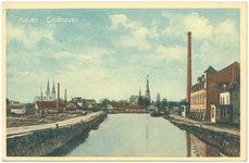 16262 Havenhoofd : met rechts Stoomtimmerfabriek de Rietvink en op de achtergrond de Catharina- en Paterskerk, 1900 - 1910