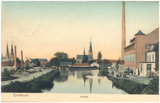 16325 Havenhoofd : met rechts Stoomtimmerfabriek de Rietvink en op de achtergrond de Catharina- en Paterskerk, 1930 - 1940