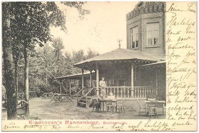 16679 Achterkant met tuin van sociëtetiet Mannenkoor, Stratumseind 23, 1901