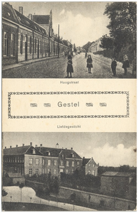 16881 Collage van twee foto's warop: (1) de Hoogstraat, (2) het Liefdegesticht, 1919