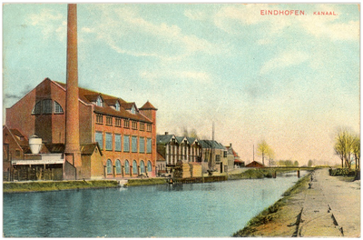 17048 Eindhovensch Kanaal, met links de stoomtimmerfabriek De Rietvink. Op de achtergrond de 1ste brug over het kanaal ...