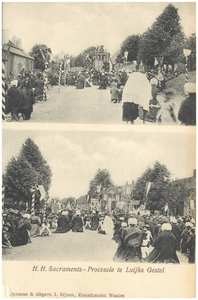 17135 Collage van 2 foto's waarop het lopen in de sacramentsprocessie, 1905 - 1920