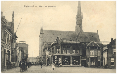 17250 Hoek Markt en Veestraat met het filiaal Terheyden en Waals glas en verfwaren, 1900 - 1920