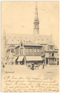 17253 Hoek Markt en Veestraat, met op de achtergrond de H. Hartkerk, 1900 - 1920