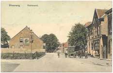 17272 Hoek Kromme Steenweg en Steenweg, paard en kar staan bij de Eerste Helmondsche Wasscherij van Alex Eckert, 1900 - 1920