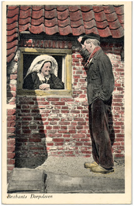 18004 Het ontmoeten van een boer en boerin in klederdracht, 1900 - 1930