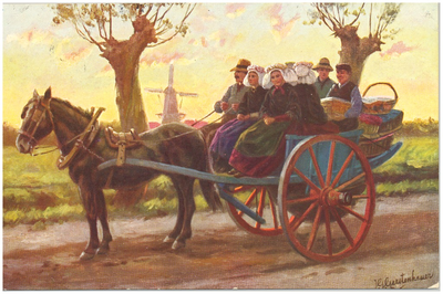 18042 Het rijden met hoogkar, volgeladen met personen, 1900 - 1930