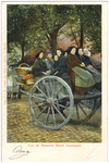 18065 Het rijden met de hoogkar, beladen met personen. Achterop de kar de botermanden, 1890 - 1910