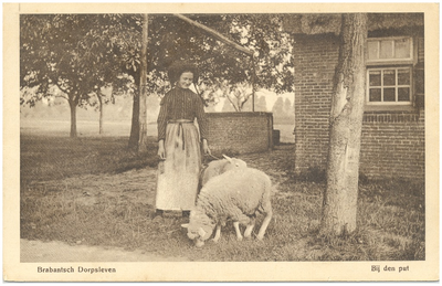 18198 Het hoeden van schapen, op het erf bij de waterput, door een boerin, z.j.