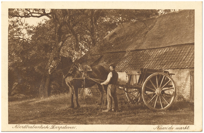 18221 Het inspannen van het paard voor de hoogkar, 1900 - 1920