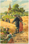 18437 Het wandelen tussen graanvelden door een gezin, 1900 - 1920