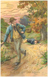 18455 Het wegrennen met een gestolen tas, weg van een op de grond liggend slachtoffer, in een natuuromgeving, z.j.
