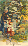 18542 Bidden tijdens het schapen hoeden, door een herder en herderin, naast een boom met altaar, 1900 - 1920