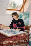 243892 Kunstenares Jaquline Seijgers-van Zeelst bezig met aquarellen, 1985