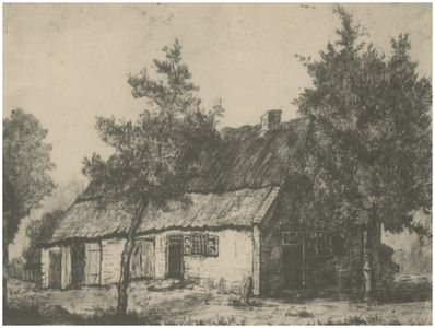 270172 Serie van 2 foto's, schilderij van langgevelboerderij - Aalsterhut. Voorzijde boerderij, 1717 - 0000