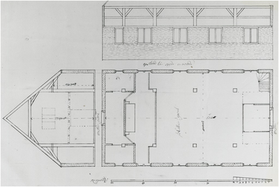 7176 Religie/RK/overige ontwerp van een nooit gebouwde schuurkerk in Netersel, 1794