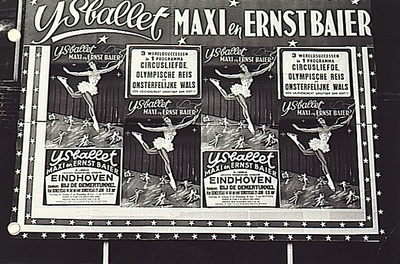 9428 Affiches voor ijsballet Maxi en Ernst Baier in 's werelds grootste transportabel ijstheater, nabij de Demertunnel, ...