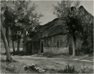 9441 De Hut van Mie Peels aan het Leenderfietspad geschilderd door Karel Vermeeren, 1984