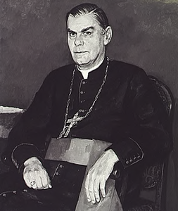 9466 Mgr drs J.W.M. Bluyssen (geb. Nijmegen 1926), bisschop van 's-Hertogenbosch 1966-1984, schilderij vervaardigd door ...