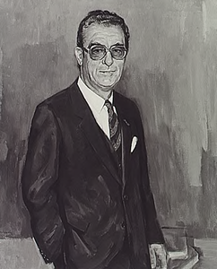 9471 Dr G.W.B. Borrie (geb. Bergen op Zoom 1925), burgemeester van Eindhoven 1979-1987, geschilderd door Peer van den ...