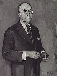 9498 Mr J.J. van der Lee (geb. Rotterdam 1918), burgemeester van Eindhoven 1973-1979, geportretteerd door Peer van den ...