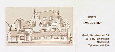 11221 Guido Gezellestraat pand nr 35: Hotel Mulders; vermoedelijk relatiekaartje met daarop tekening van het pand, ca. 1980