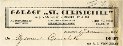 15000 Een briefhoofd van garage St. Christoffel van A.J. van Zelst, voor stalling, verhuur- en reparatie-inrichting, ...