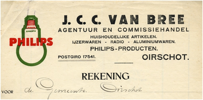 15001 Een briefhoofd van de agentuur en commissiehandel van J.C.C. van Bree, voor huishoudelijke artikelen, ijzerwaren, ...