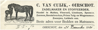 15003 Een briefhoofd van zadelmaker en stoffeerder C. van Cuijck, 31-12-1920