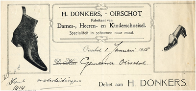 15004 Een briefhoofd van H. Donkers, fabrikant van Dames-, Heeren- en Kinderschoeisel, 01-01-1915