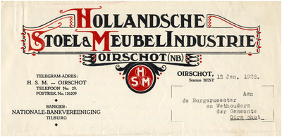 15010 Oirschot Een briefhoofd van Hollandsche Stoel & Meubelindustrie, 12-01-1928