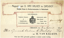 15011 Oirschot Magazijn van D. van Kalken, oudste firma in kerkornamenten in Nederland. Hofleverancier, 09-04-1919