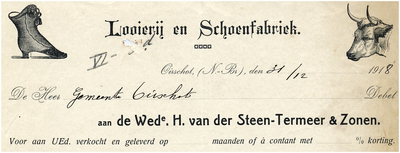 15018 Oirschot Een briefhoofd van de Looierij en schoenfabriek van de Weduwe H. van der Steen-Termeer & Zonen, 31-12-1918